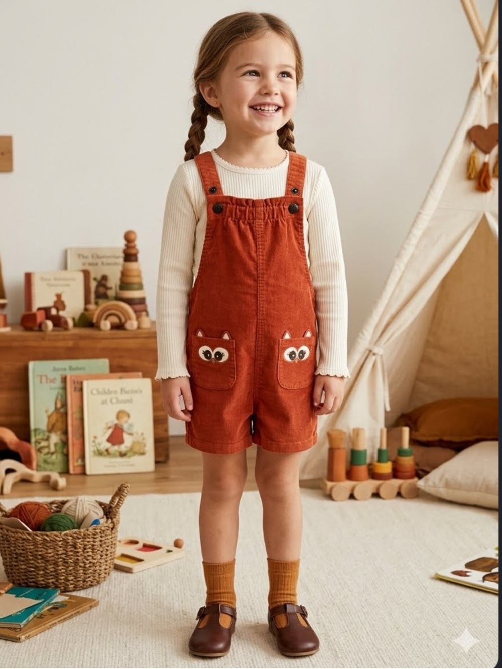 Gymboree Dark Orange Owl Corduroy Overall Shorts Size 5